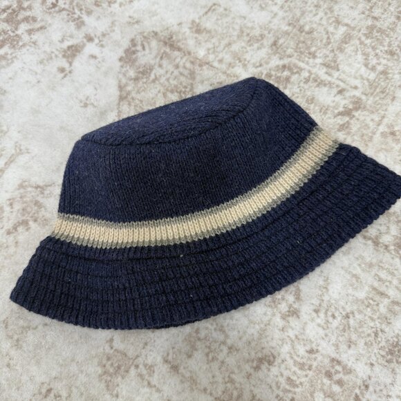 Wigwam Hat Bucket Fitted Mens Navy Cream Stripe Knit Wool Made in USA Winter - Picture 5 of 7